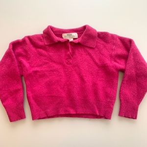 Vintage Bay Club Petites Collared Cropped Magenta Wool Sweater | Medium Petites
